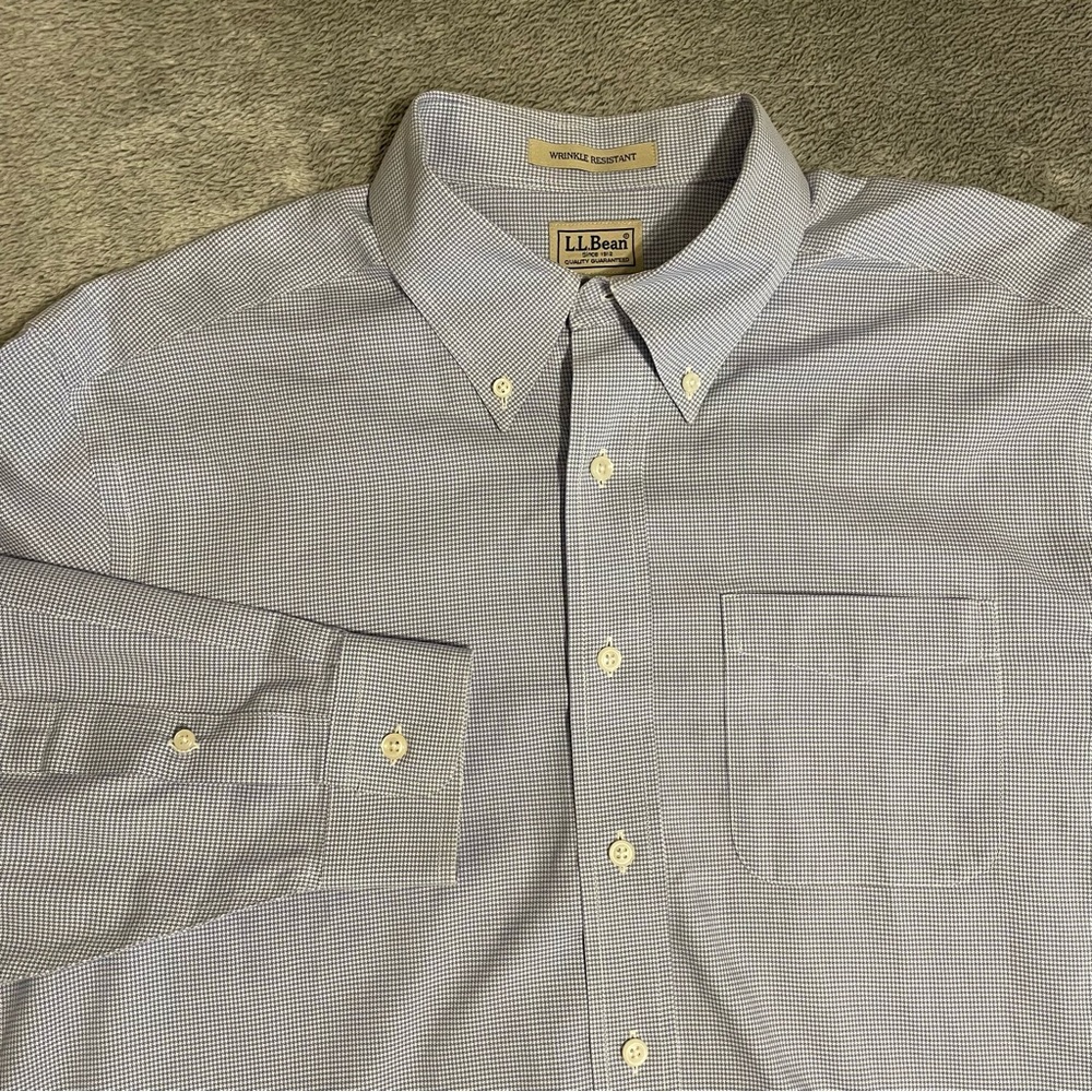 L.L. Bean Men's Large Tall Blue Gingham Dress Shirt